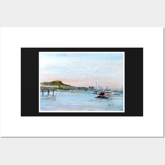 Townsville Breakwater Marina - The Red Barron and Castle Hill Wall Art by pops